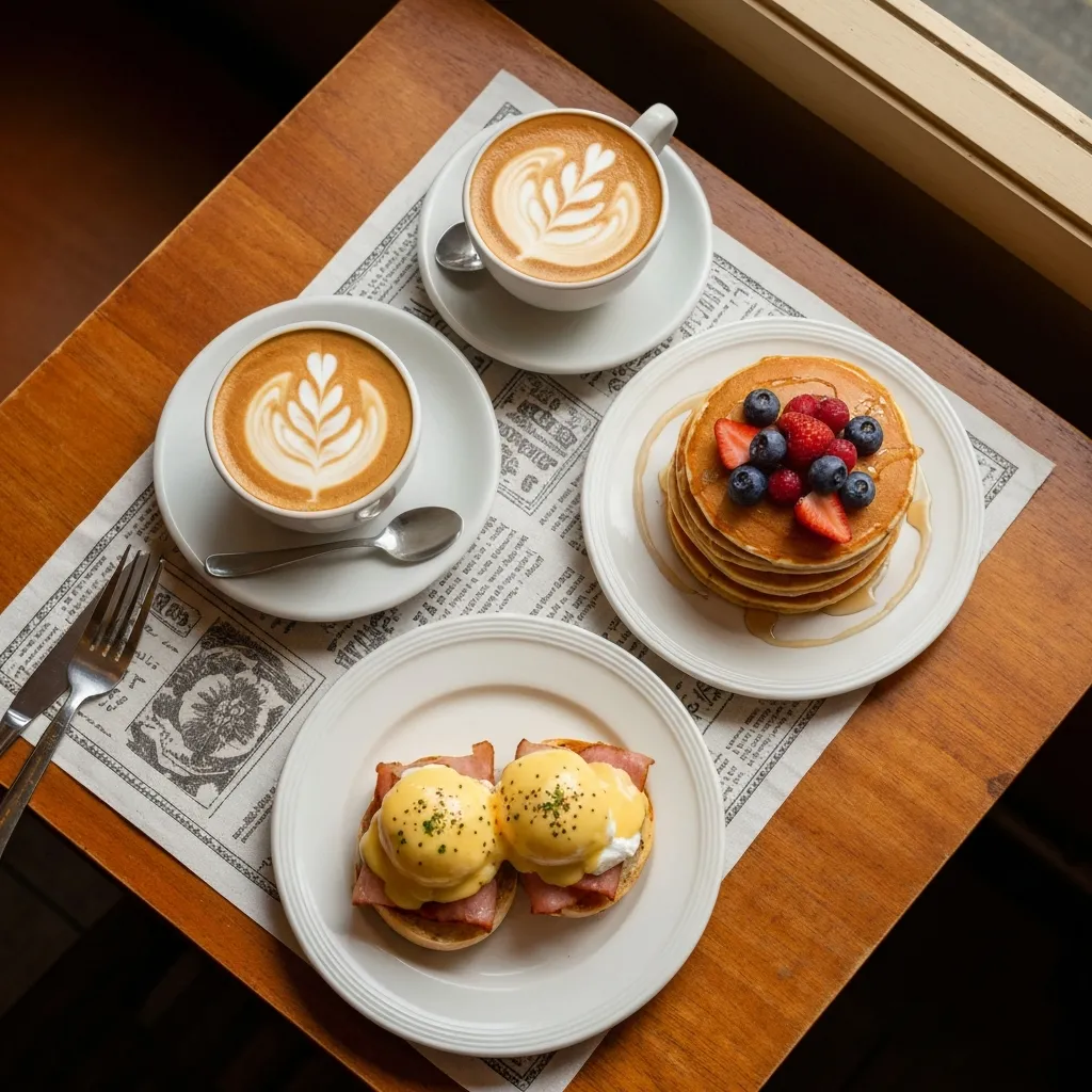 JB cafe brunch spread with coffee